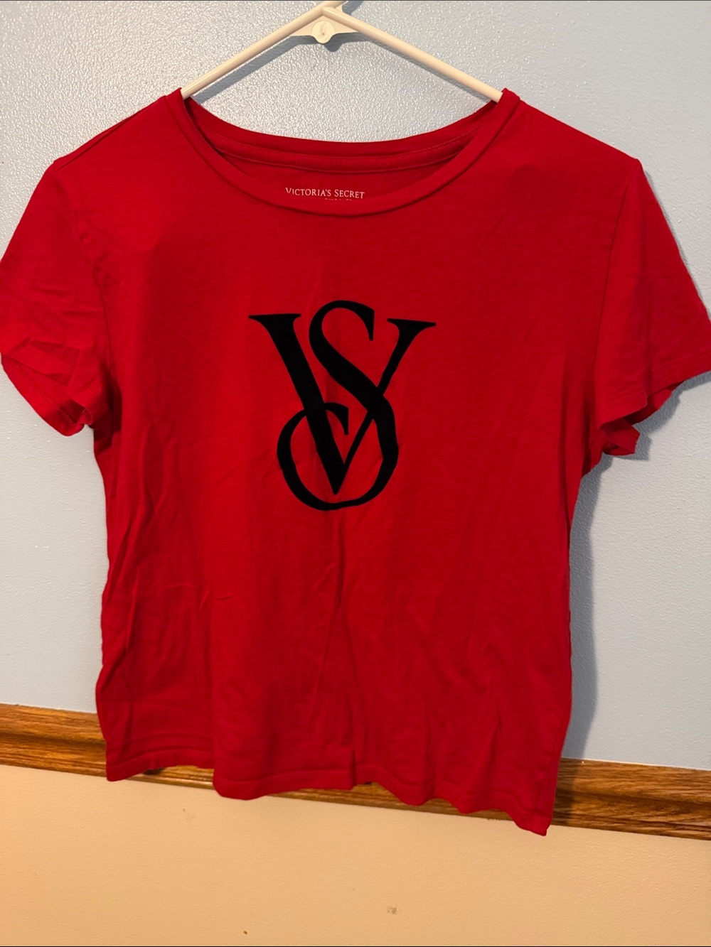 Victoria's Secret Red Tee with Black Velvet VS Logo Size XS